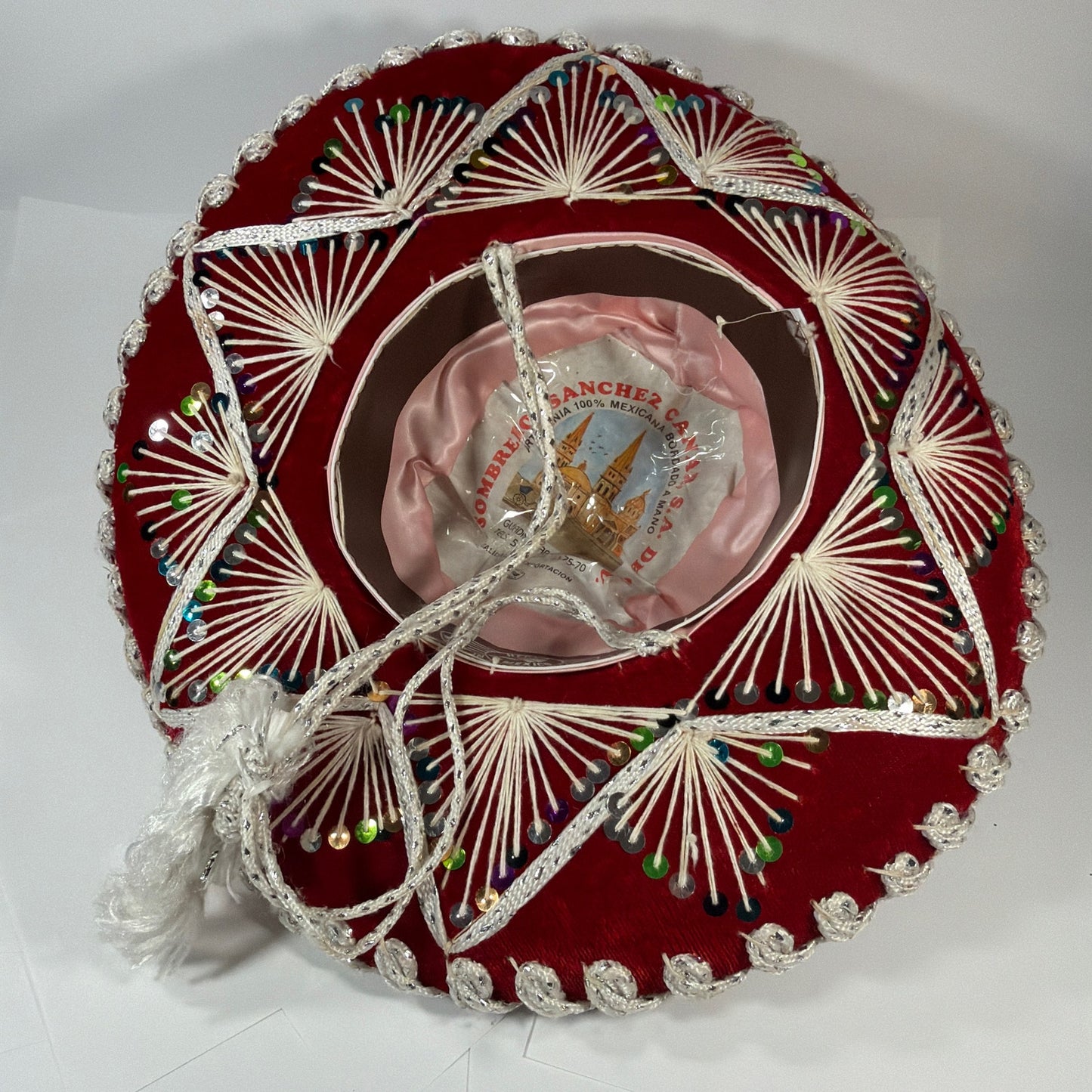 Sombreros Sanchez Red Velvet Charro Sombrero Hat Silver Trim Sequins 15in