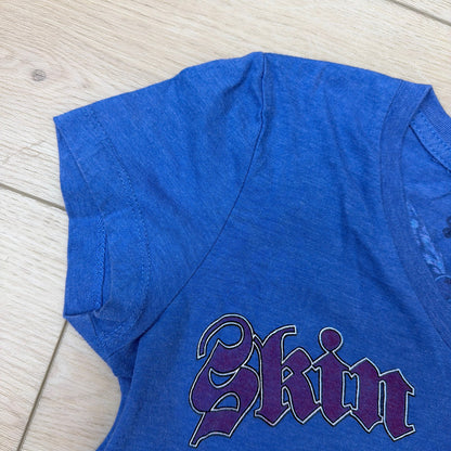 Skin Industries Womens Large Blue V-Neck Graphic T-Shirt Wings