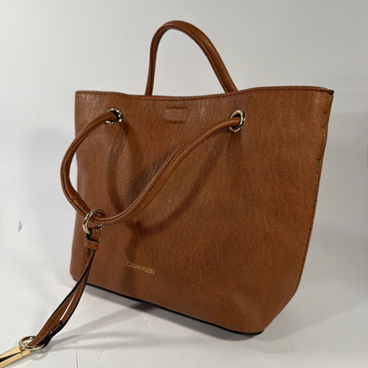 Calvin Klein Brown Tote Handbag with Orange Interior Approx 9 x 7 x 3