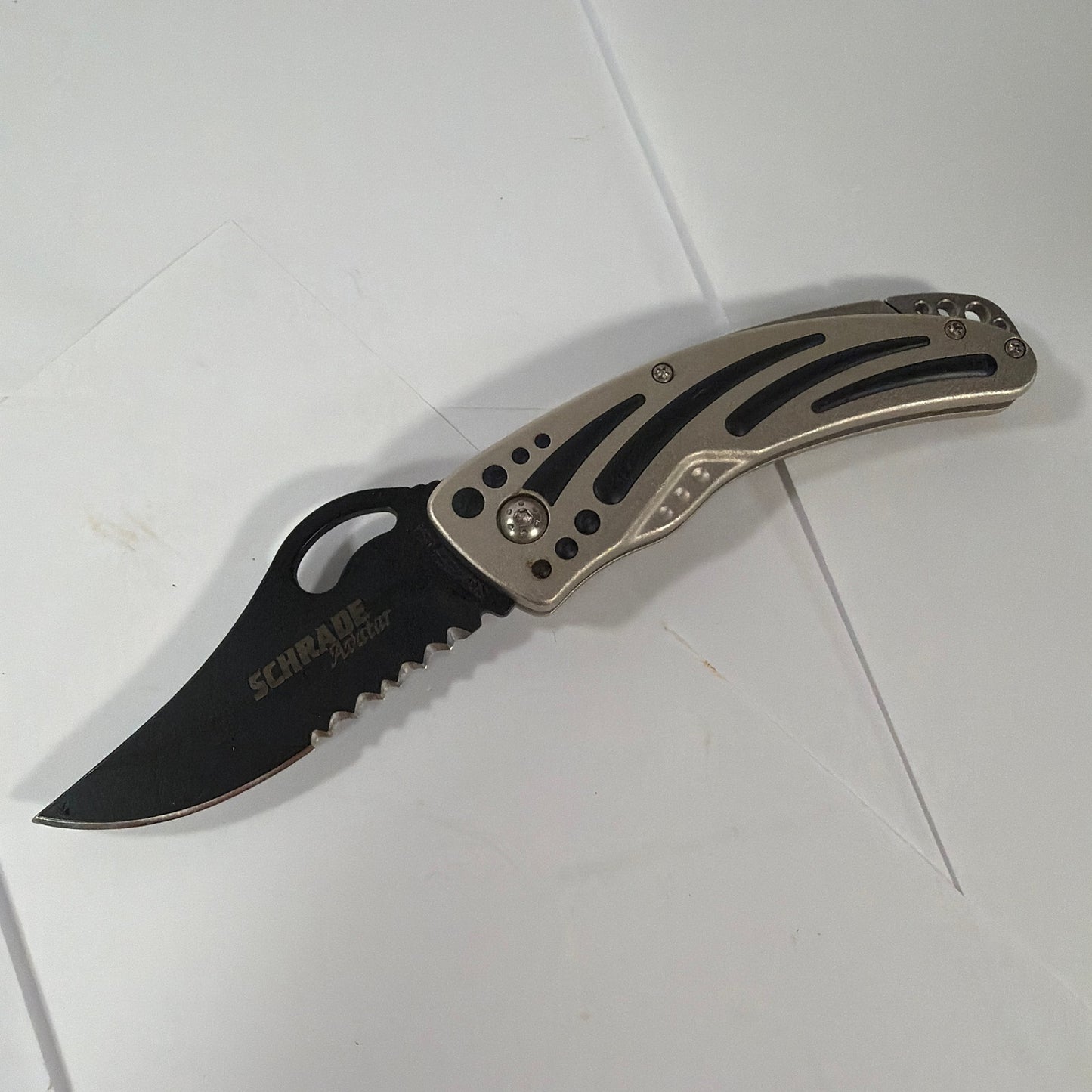 Schrade Aviator Folding Pocket Knife Partially Serrated Black Blade