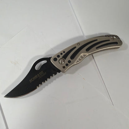 Schrade Aviator Folding Pocket Knife Partially Serrated Black Blade
