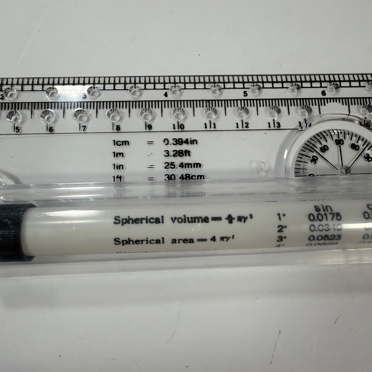 30cm Clear Drafting Ruler with Protractor and Formula Tube Made in Taiwan