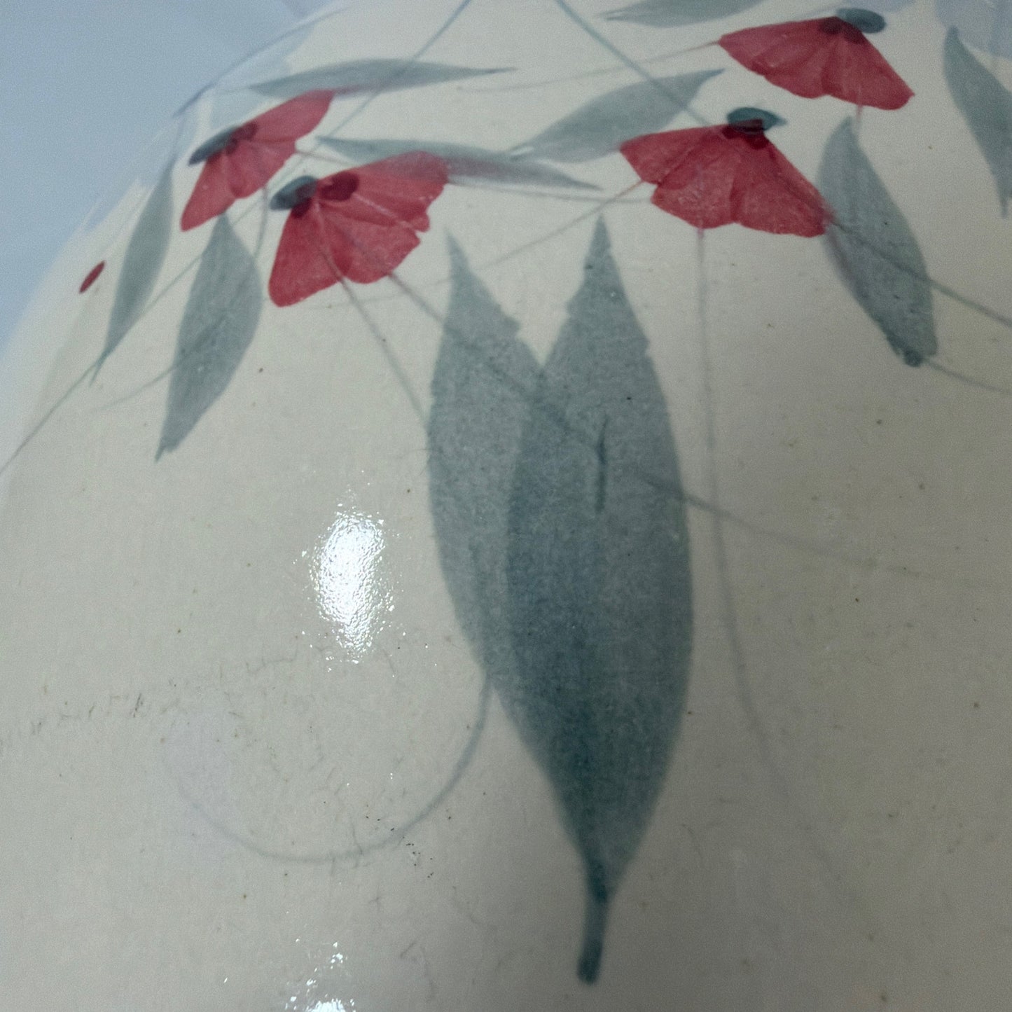 Vintage Ceramic Table Lamp Base Blue Heart Floral Pattern 22.5 in