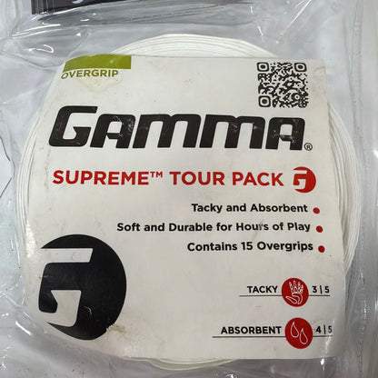 Gamma Supreme Tour Pack White Overgrip 15 Pack Tennis Grip Tape