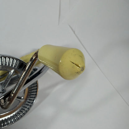 Maynard Manual Hand Crank Egg Beater Mixer Yellow Handle Chrome Cracked Handle