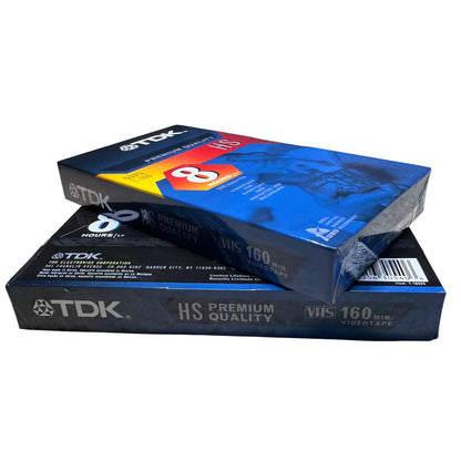 Lot of 2 TDK HS Premium Quality VHS 160 Min 8 Hours EP Blank Videotapes Sealed