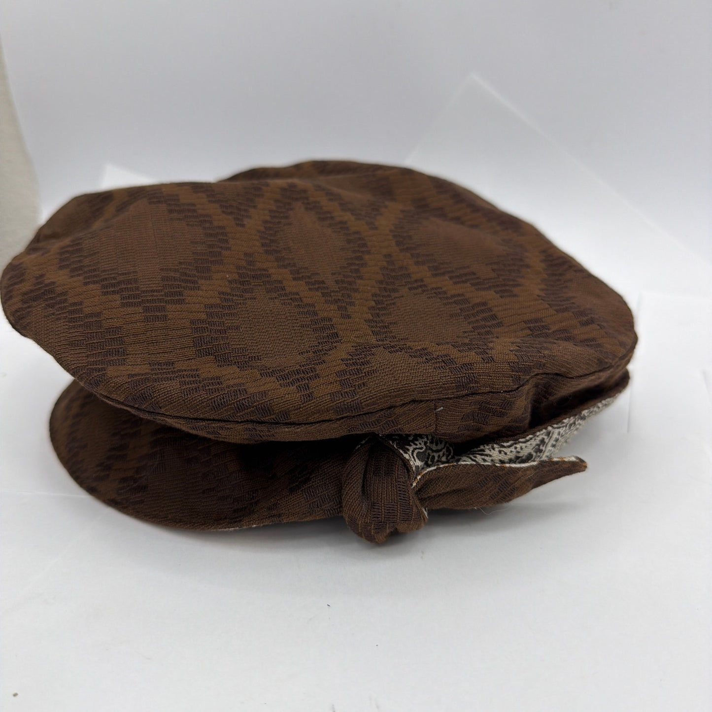 Philippe Guestault Paris Brown Woven Checkerboard Newsboy Baker Boy Cap