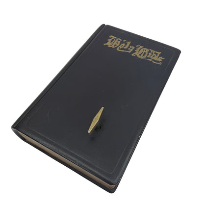 Working Holy Bible Book Shaped Music Box Black Gold Religious Decor