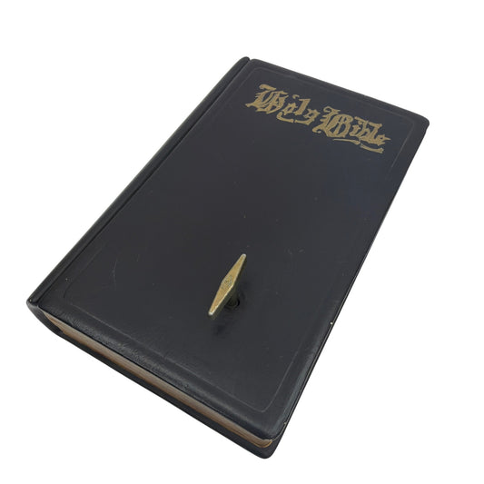 Working Holy Bible Book Shaped Music Box Black Gold Religious Decor