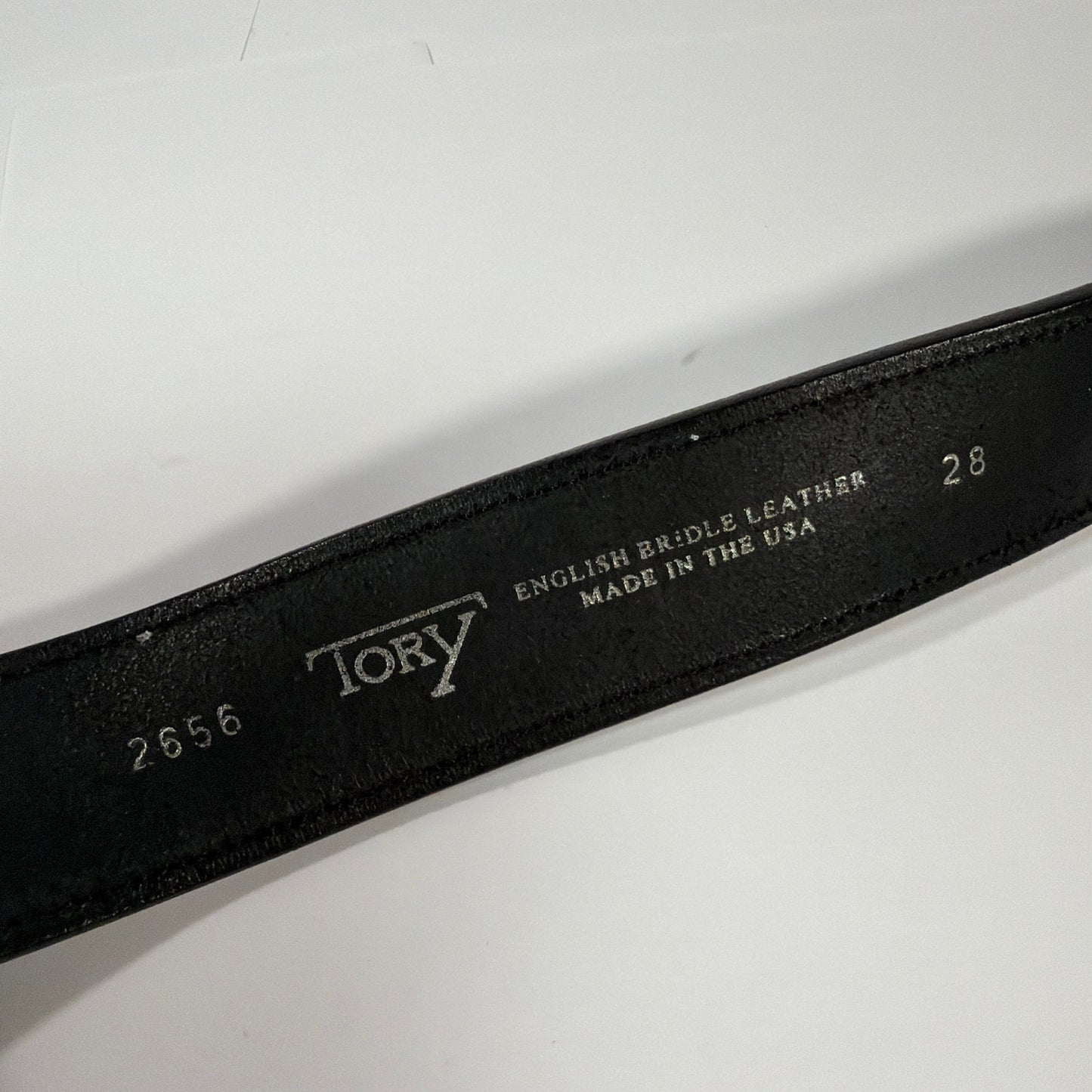 Tory Burch Black English Bridle Leather Belt Size 28 Solid Brass Buckle