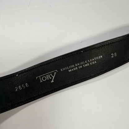 Tory Burch Black English Bridle Leather Belt Size 28 Solid Brass Buckle
