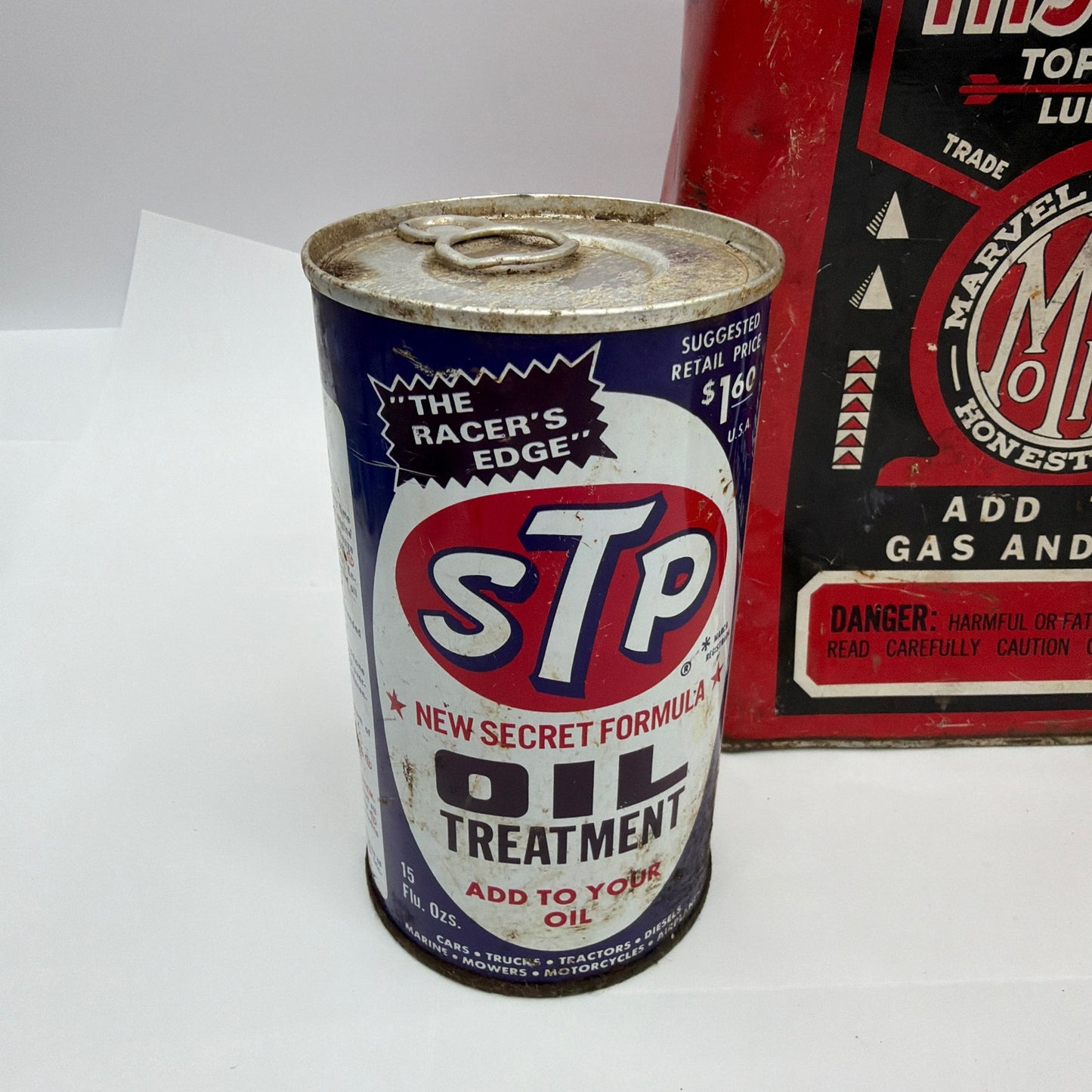 Vintage Oil Can Lot Marvel Mystery Oil Pennzoil STP Treatment Tins Movie Prop