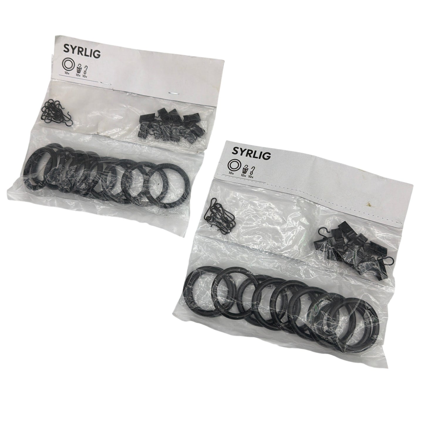 Lot of 2 IKEA SYRLIG Curtain Rings with Clips & Hooks Black 38 mm 802.240.96