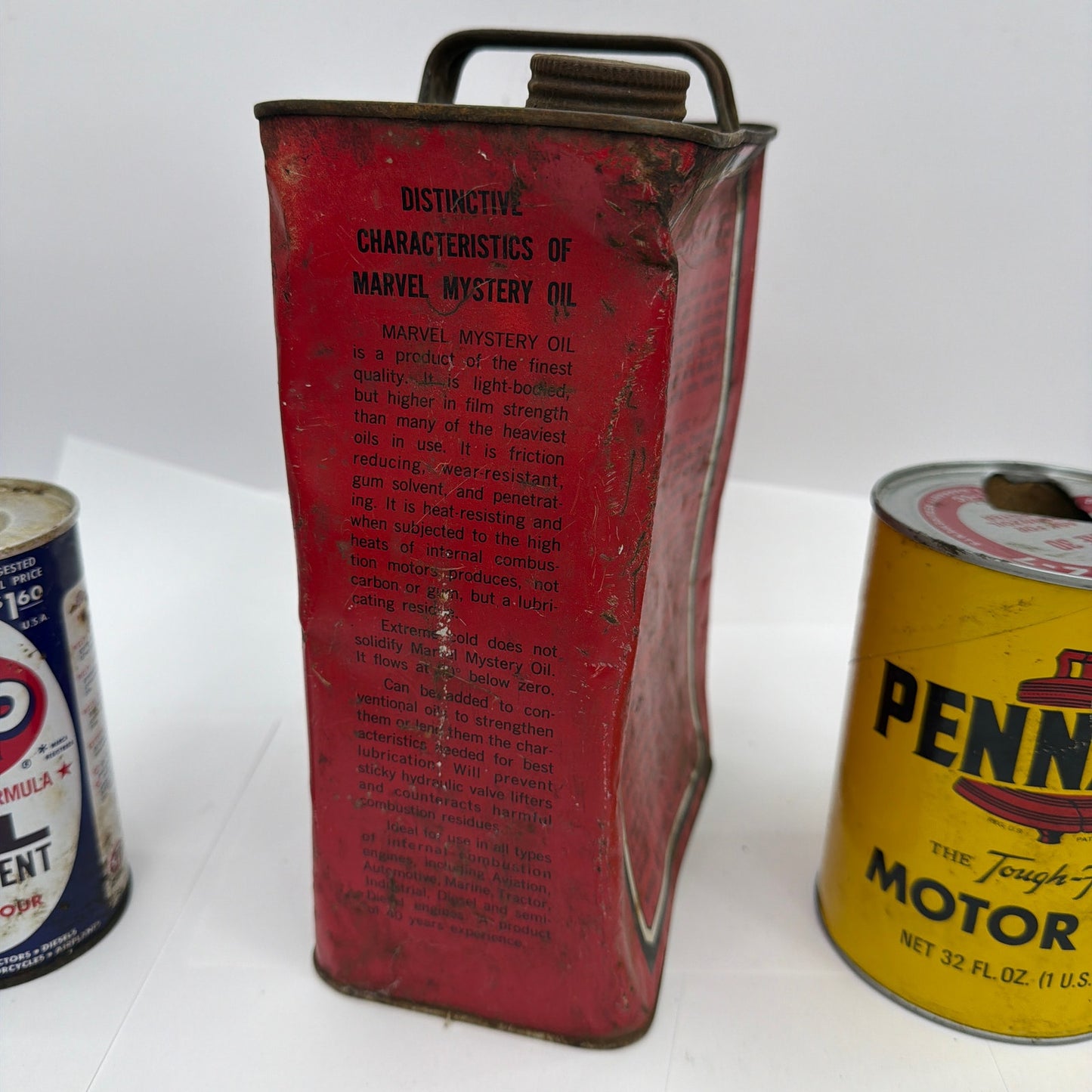 Vintage Oil Can Lot Marvel Mystery Oil Pennzoil STP Treatment Tins Movie Prop