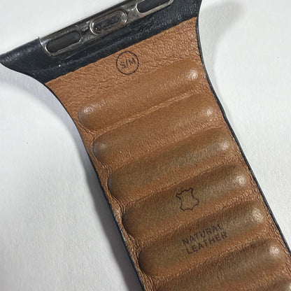 45mm Leather Watch Band Strap Compatible with Apple Watch S/M Blue Brown