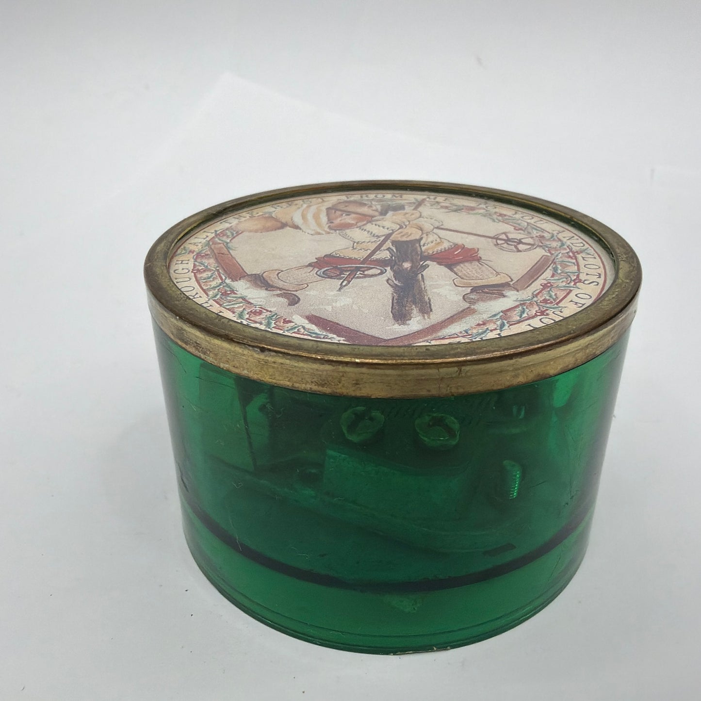 Enesco Lucie Attwell Let It Snow Music Box Green 1990 Taiwan Tested