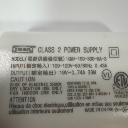 IKEA KMV-190-330-NA-3 19V 1.74A 33W Class 2 Power Supply Adapter