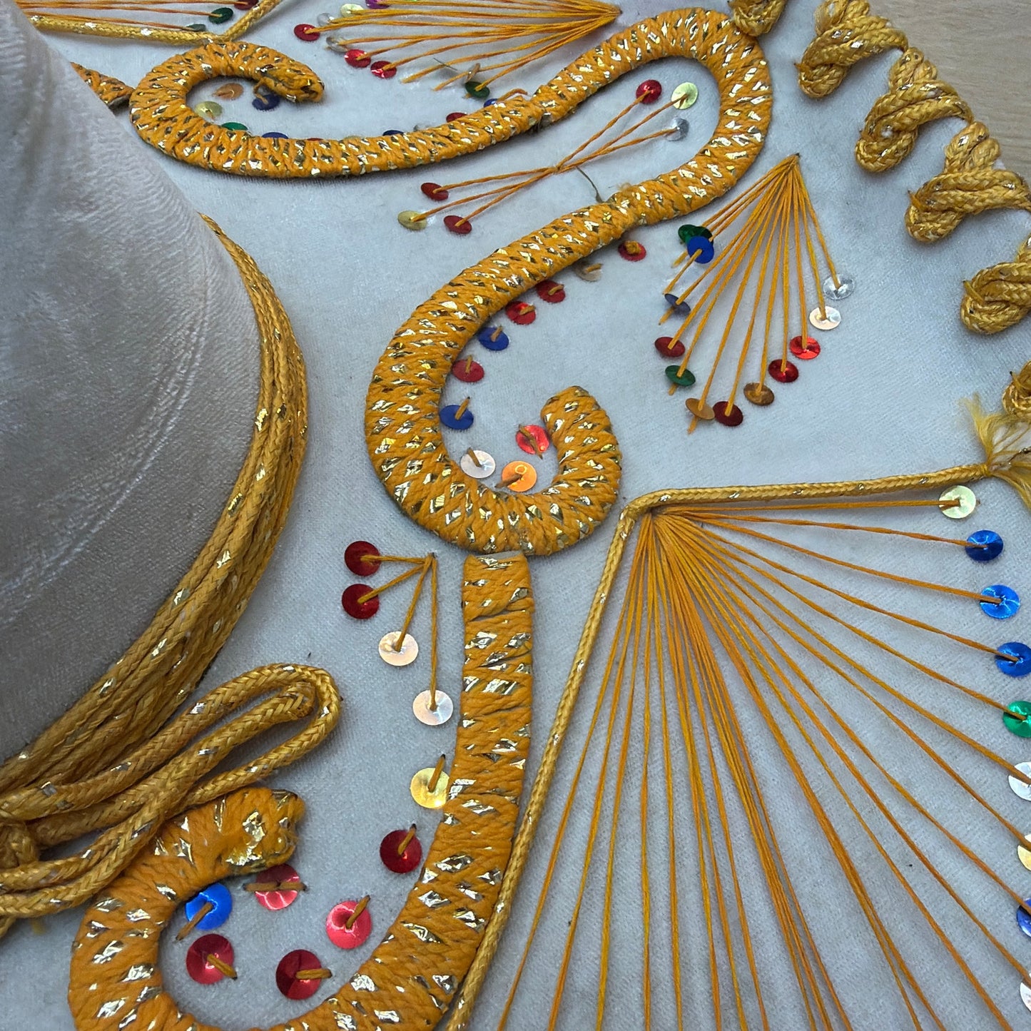 Pigalle XXXXX White Charro Sombrero Hat with Gold Trim and Sequins 23 in