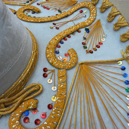 Pigalle XXXXX White Charro Sombrero Hat with Gold Trim and Sequins 23 in