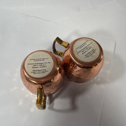 Set of 2 Mini Hammered Copper Moscow Mule Mugs 2 in Tall Brass Handles