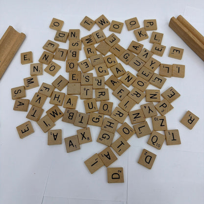 Wooden Letter Tile and Rack Lot for Scrabble Style Word Game