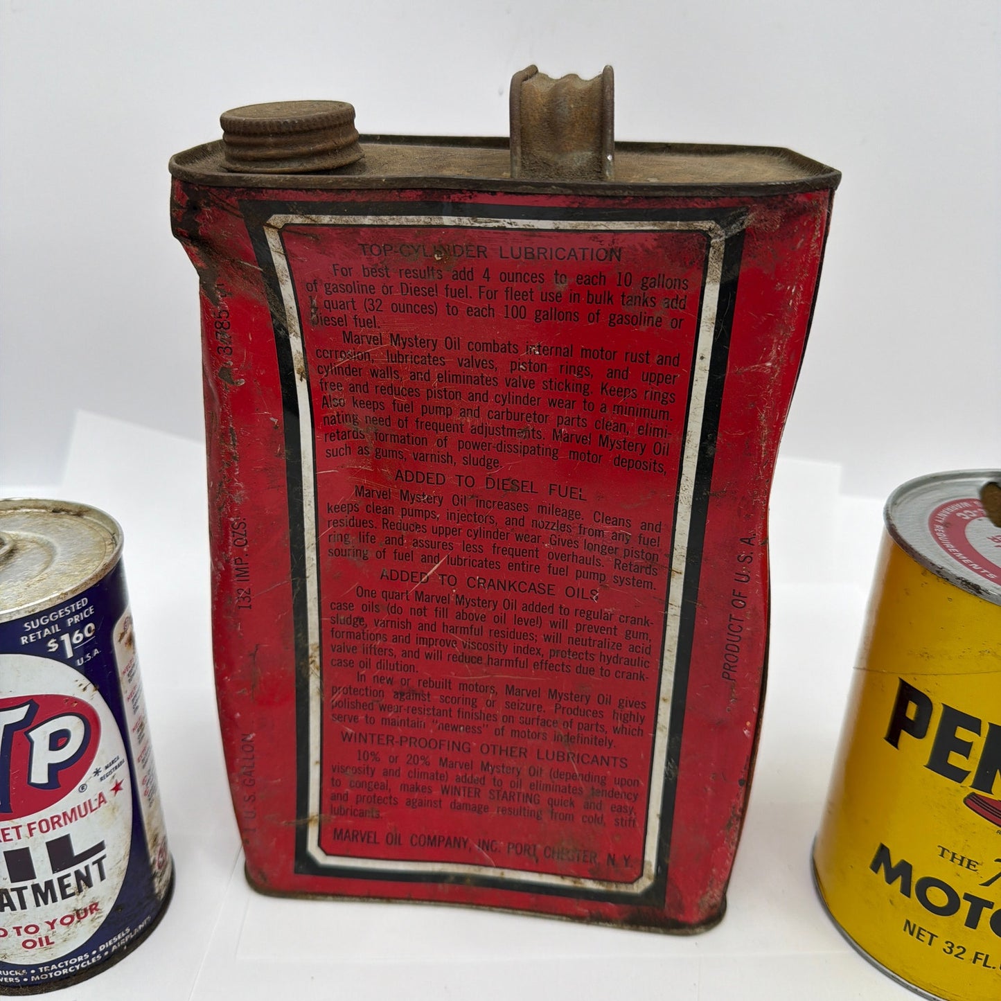 Vintage Oil Can Lot Marvel Mystery Oil Pennzoil STP Treatment Tins Movie Prop