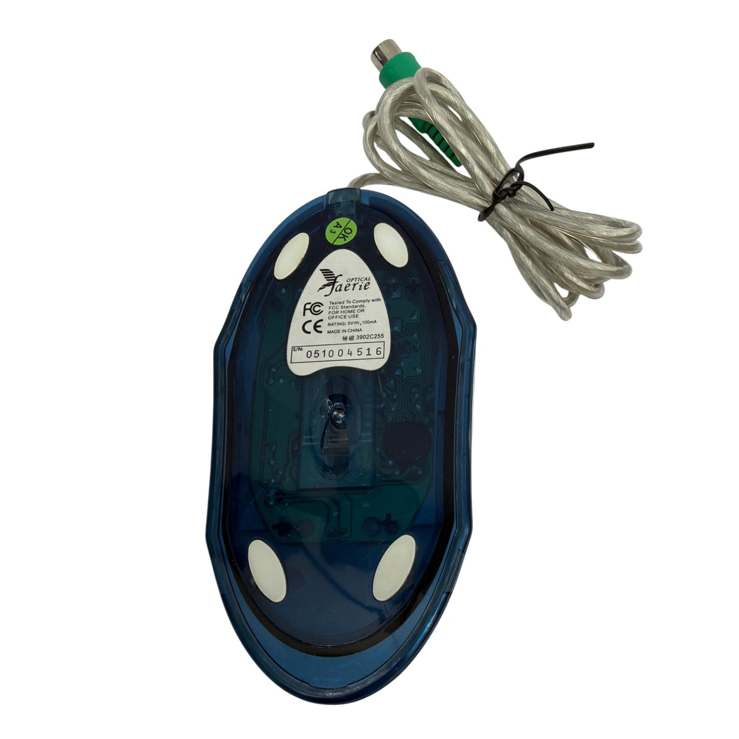 Optical Faerie Wired PS/2 Optical Mouse Translucent Blue Silver