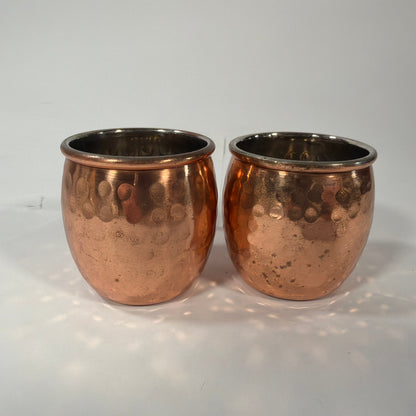 Set of 2 Mini Hammered Copper Moscow Mule Mugs 2 in Tall Brass Handles