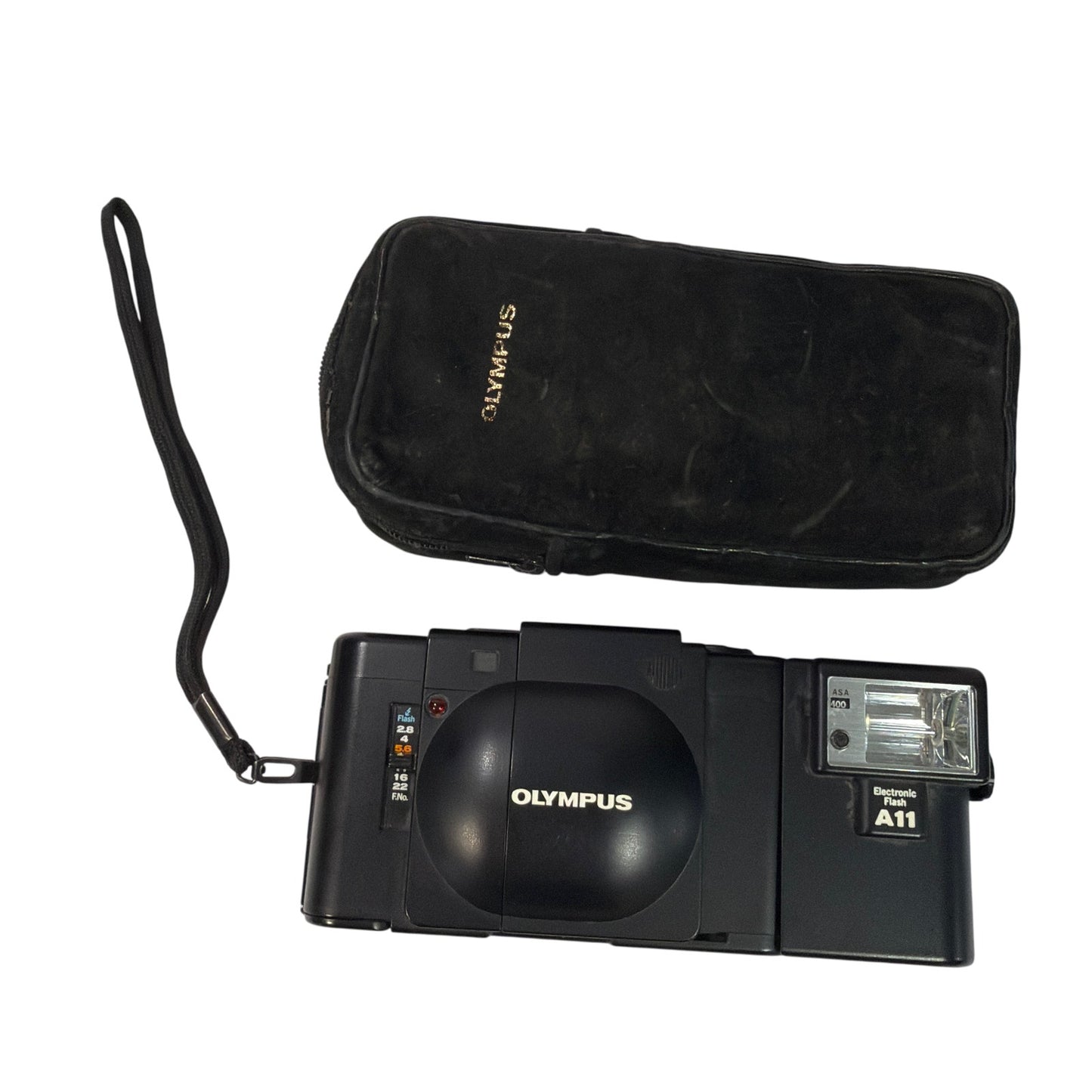 Olympus XA 35mm Film Camera with A11 Flash and Case For Parts/Repair