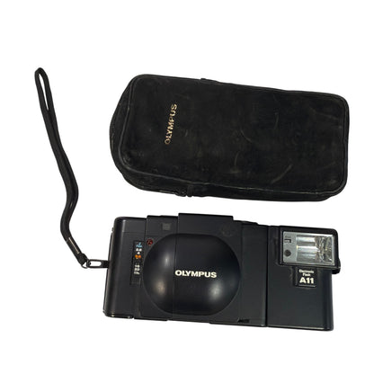Olympus XA 35mm Film Camera with A11 Flash and Case For Parts/Repair