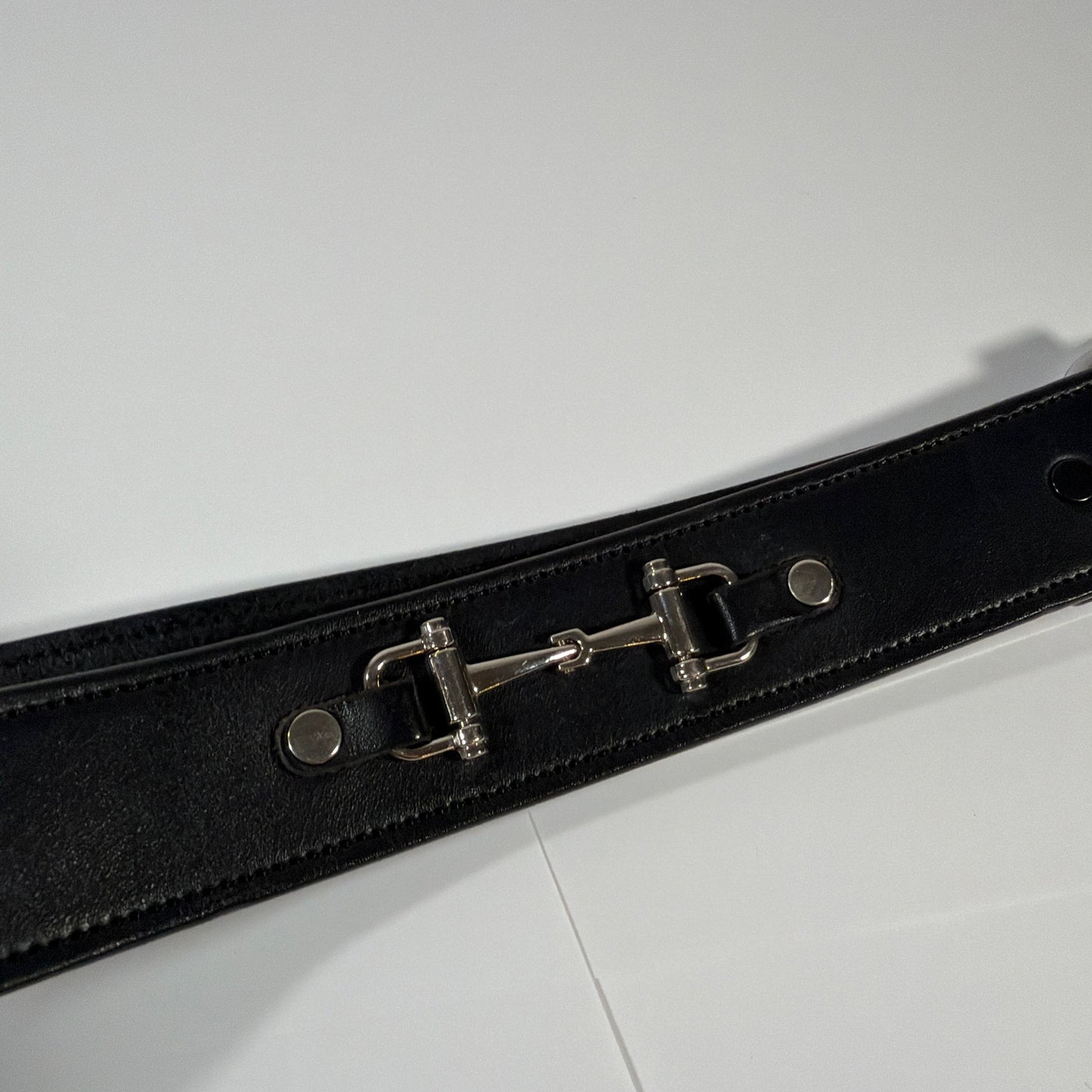 Tory Burch Black English Bridle Leather Belt Size 28 Solid Brass Buckle