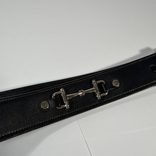 Tory Burch Black English Bridle Leather Belt Size 28 Solid Brass Buckle