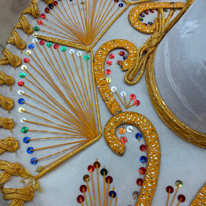 Pigalle XXXXX White Charro Sombrero Hat with Gold Trim and Sequins 23 in