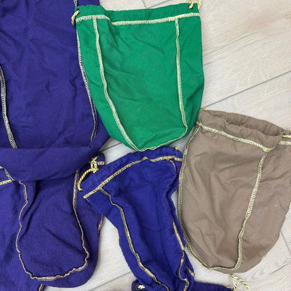Lot of 16 Crown Royal Drawstring Bottle Bags Mixed Colors Purple Green Tan