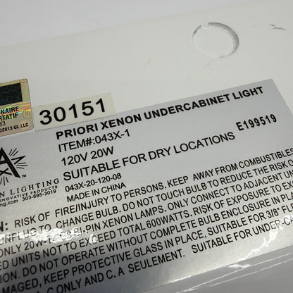 American Lighting Priori 043X-1-WH 10.25in Xenon Undercabinet Light White