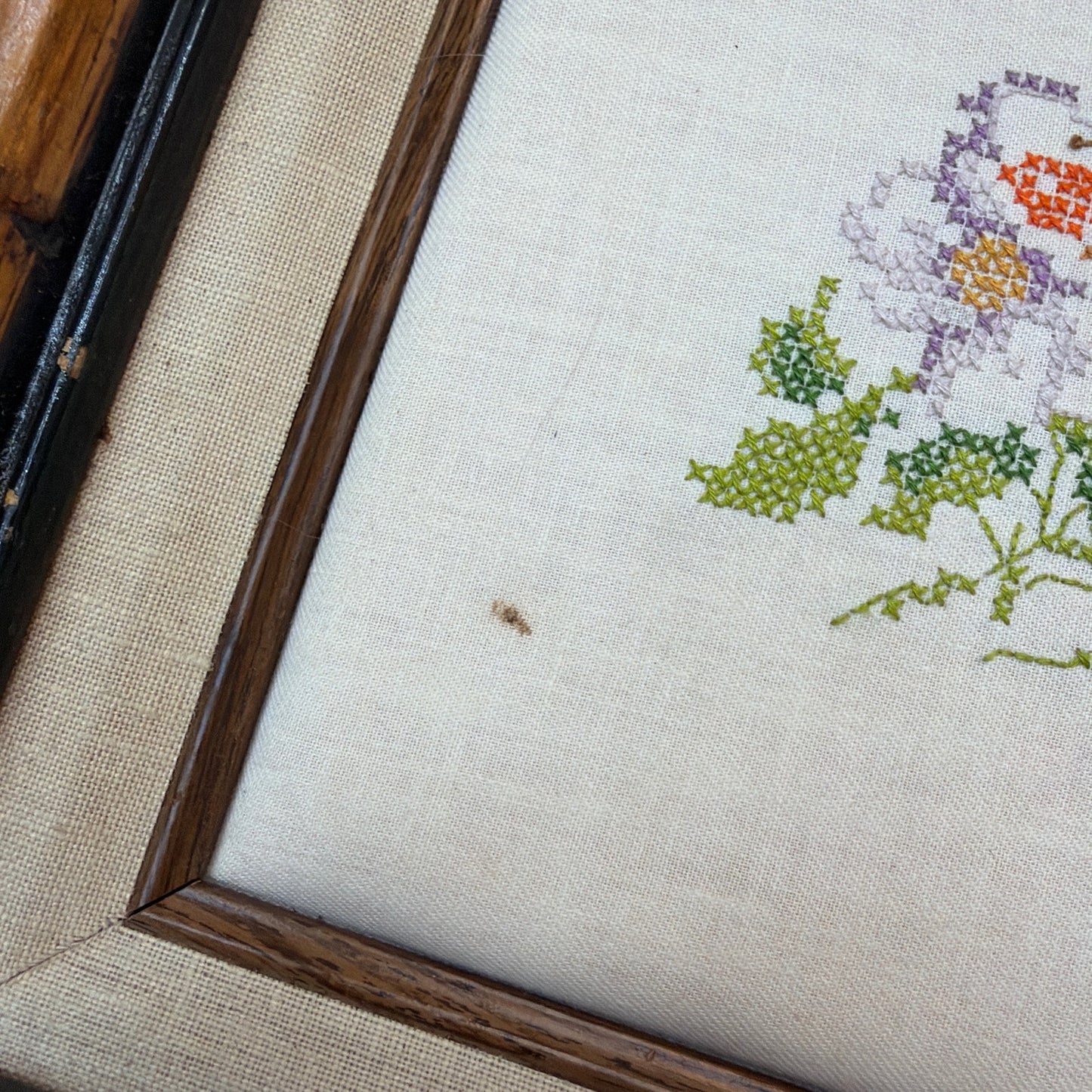 Framed Tiger Needlework Cross Stitch Wall Art 16 x 20 Bamboo Style Frame