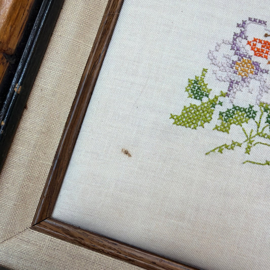 Framed Tiger Needlework Cross Stitch Wall Art 16 x 20 Bamboo Style Frame