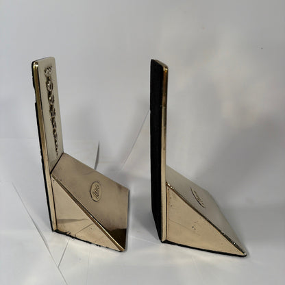 Lederle Caduceus Medical Bookends Pair Silver/Gold Tone Metal