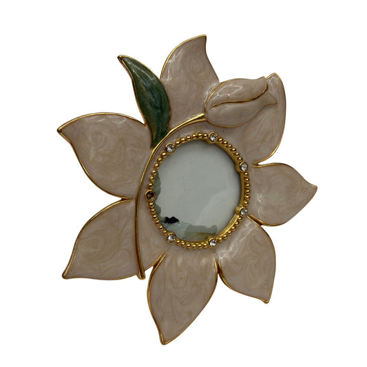 2001 Burnes of Boston Floral Mini Picture Frame Pink Gold Rhinestone 1.75 In
