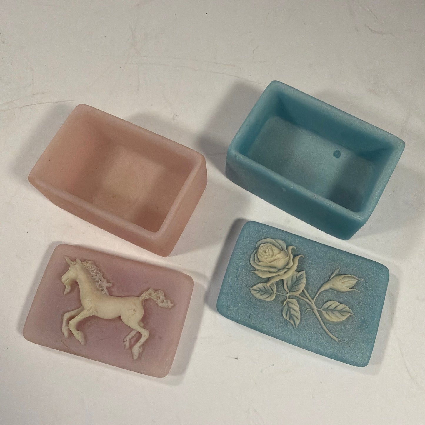 Lot of 2 Mini Trinket Boxes Blue Rose & Pink Unicorn Seattle Waterfront Landmark