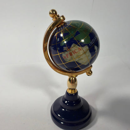 Mini Blue Decorative World Globe 4 Inch Gold Tone Stand