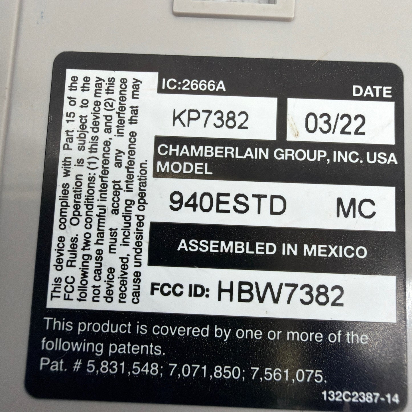 Chamberlain 940ESTD Garage Door Opener Wireless Keypad
