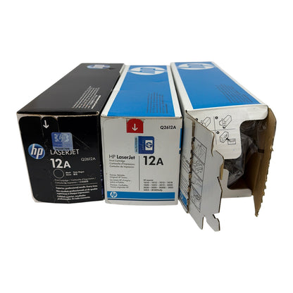 Lot of 3 Genuine HP LaserJet 12A Black Toner Cartridges Q2612A