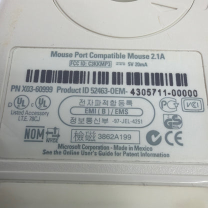 Microsoft Mouse Port Compatible Mouse 2.1A PS/2 Ball Mouse Beige P/N X03-60999