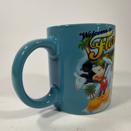 Disney Welcome to Florida Mickey Mouse Ceramic Mug Blue 3.75 Inch