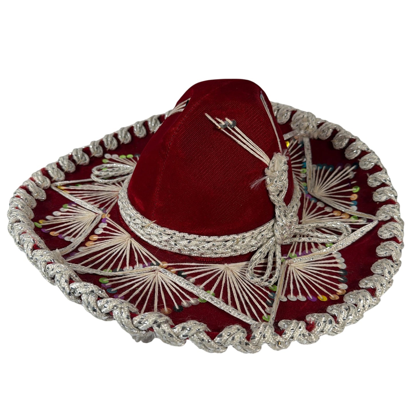 Sombreros Sanchez Red Velvet Charro Sombrero Hat Silver Trim Sequins 15in