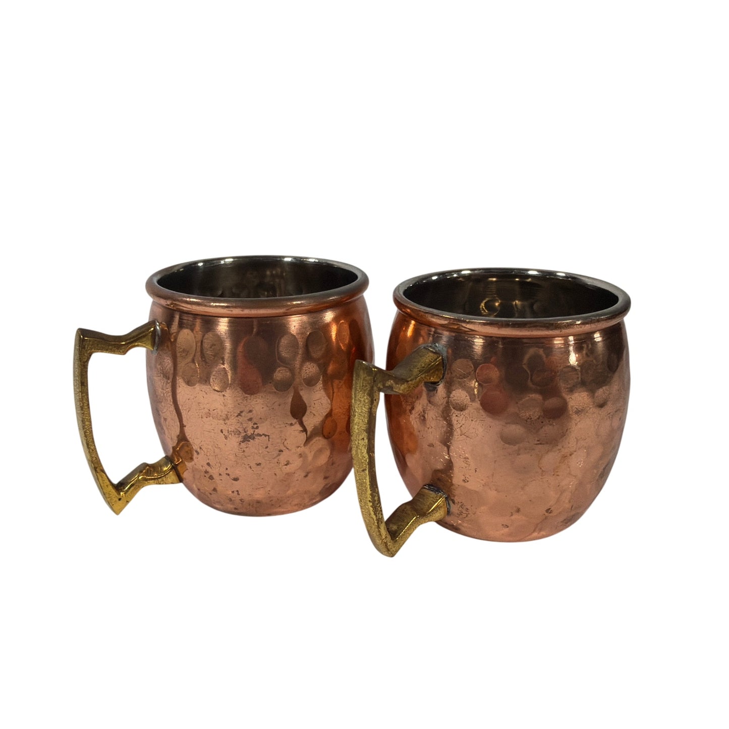 Set of 2 Mini Hammered Copper Moscow Mule Mugs 2 in Tall Brass Handles
