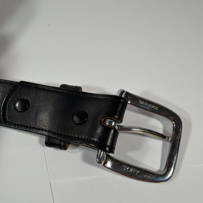 Tory Burch Black English Bridle Leather Belt Size 28 Solid Brass Buckle
