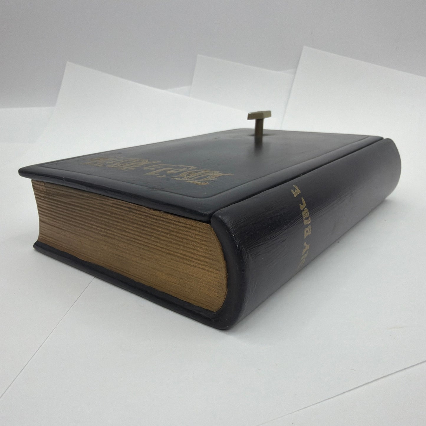 Working Holy Bible Book Shaped Music Box Black Gold Religious Decor