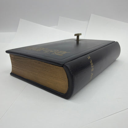 Working Holy Bible Book Shaped Music Box Black Gold Religious Decor